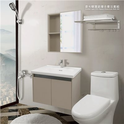 ☆贈轉角架☆澄光 7件 噴射虹吸雙龍捲馬桶 防水蜂窩鋁 浴櫃 鏡櫃 亮面面盆龍頭 淋浴組 置物架